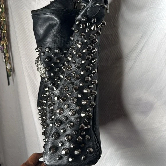 Skull Handbag Leather Rivet Purse Shoulder Satchel Tote by Bykoine - Picture 4 of 10